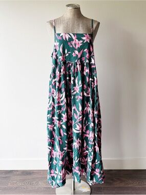 Petite Plume Pima Serene Lounge Dress, Green and Pink Floral Nightgown